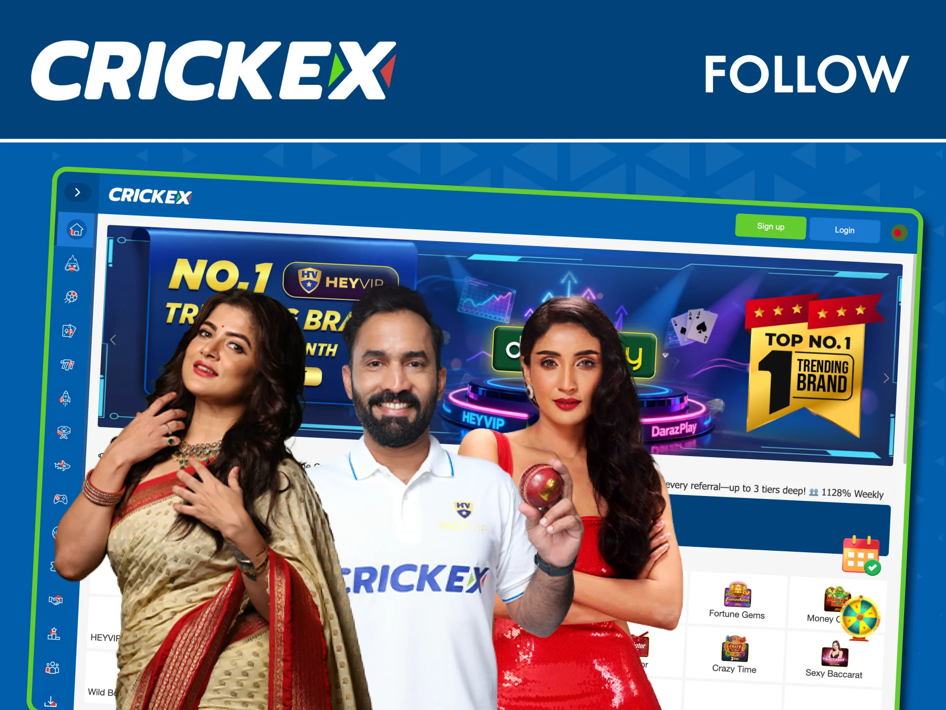 Follow Crickex ambassadors Srabanti Chatterjee, Dinesh Karthik, and Tangia Zaman Methila for latest promotions.