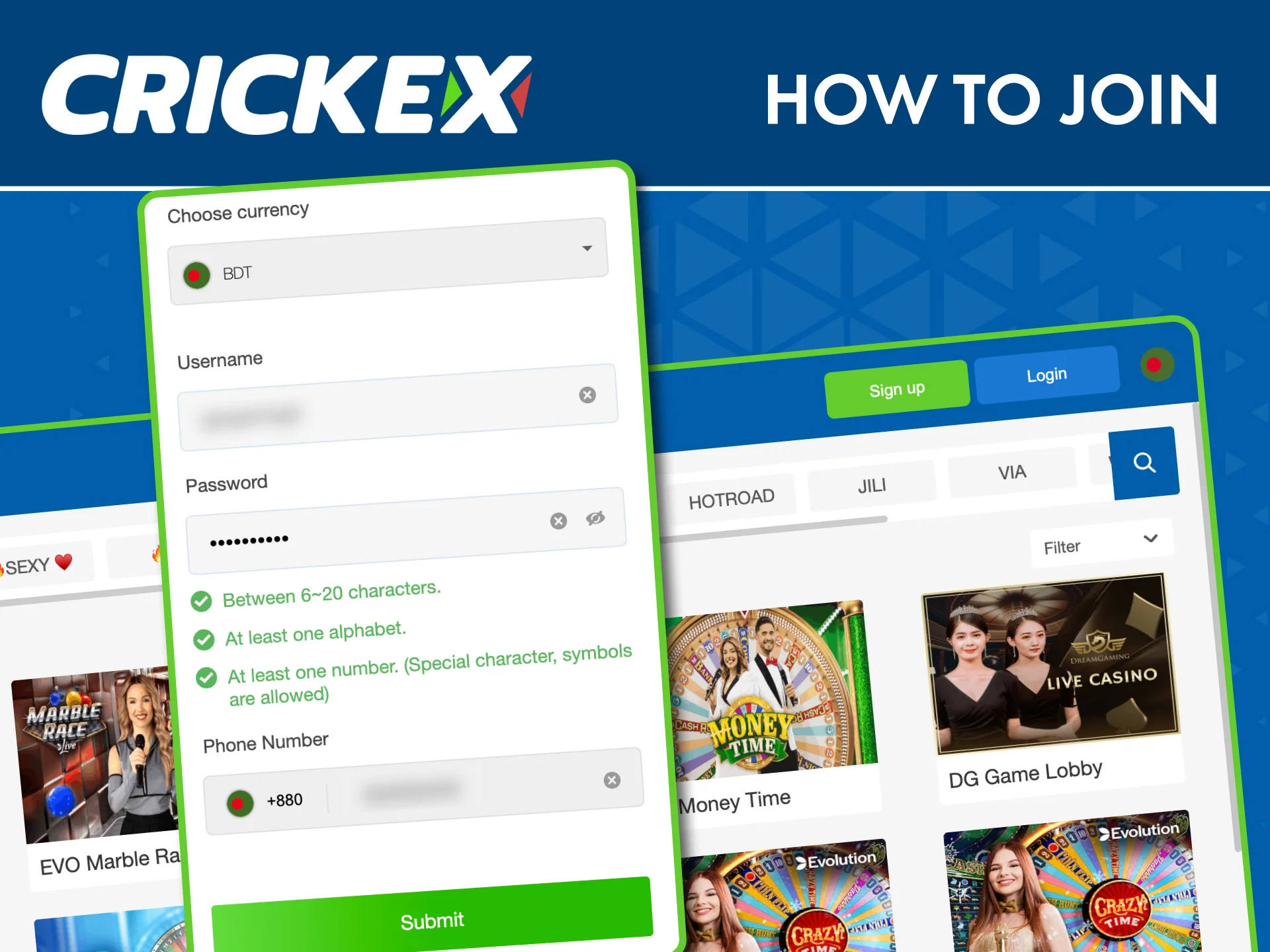 Join Crickex today and start using our betting and casino services.
