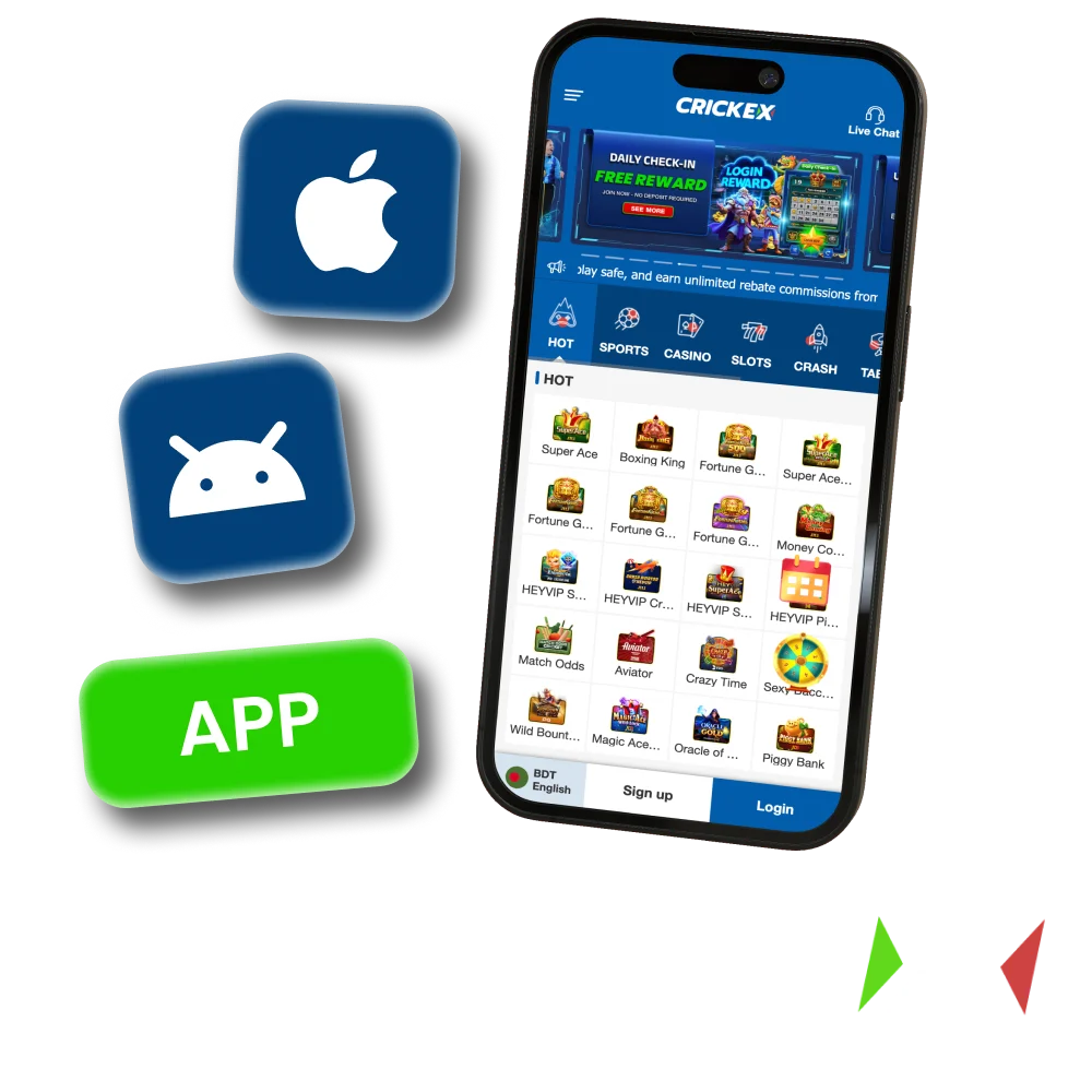 Download the Crickex mobile app for Android and iOS, bet on sports and casino games.