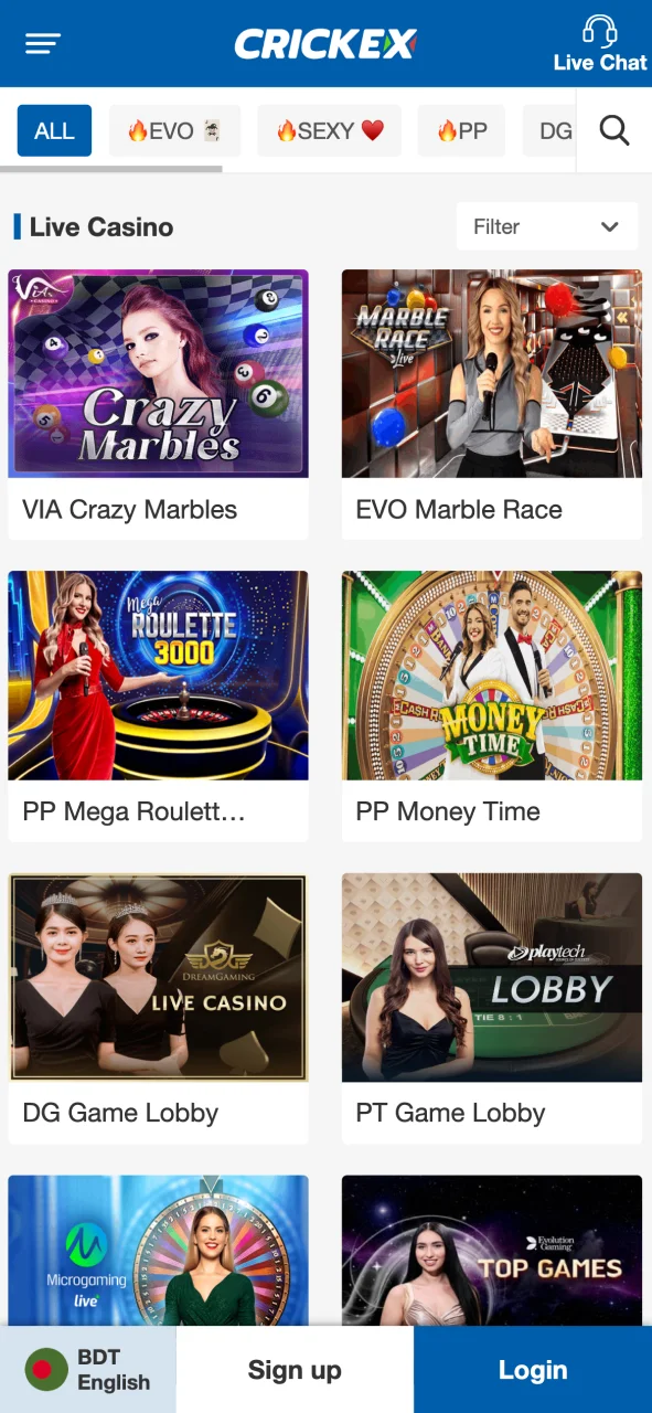 Play casino games in the Crickex app and enjoy real action.