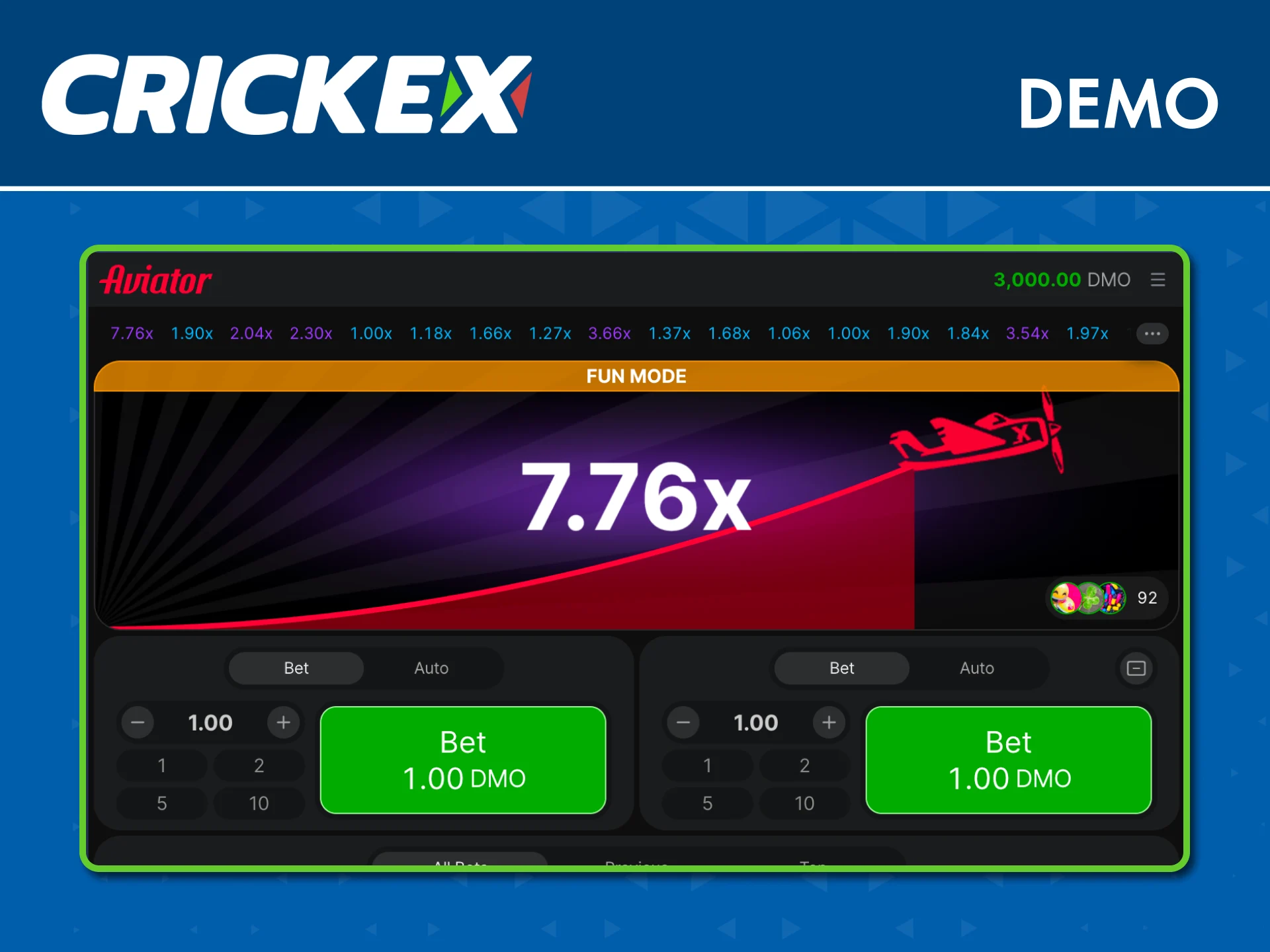 Try the Aviator demo on Crickex and explore the game without real money.