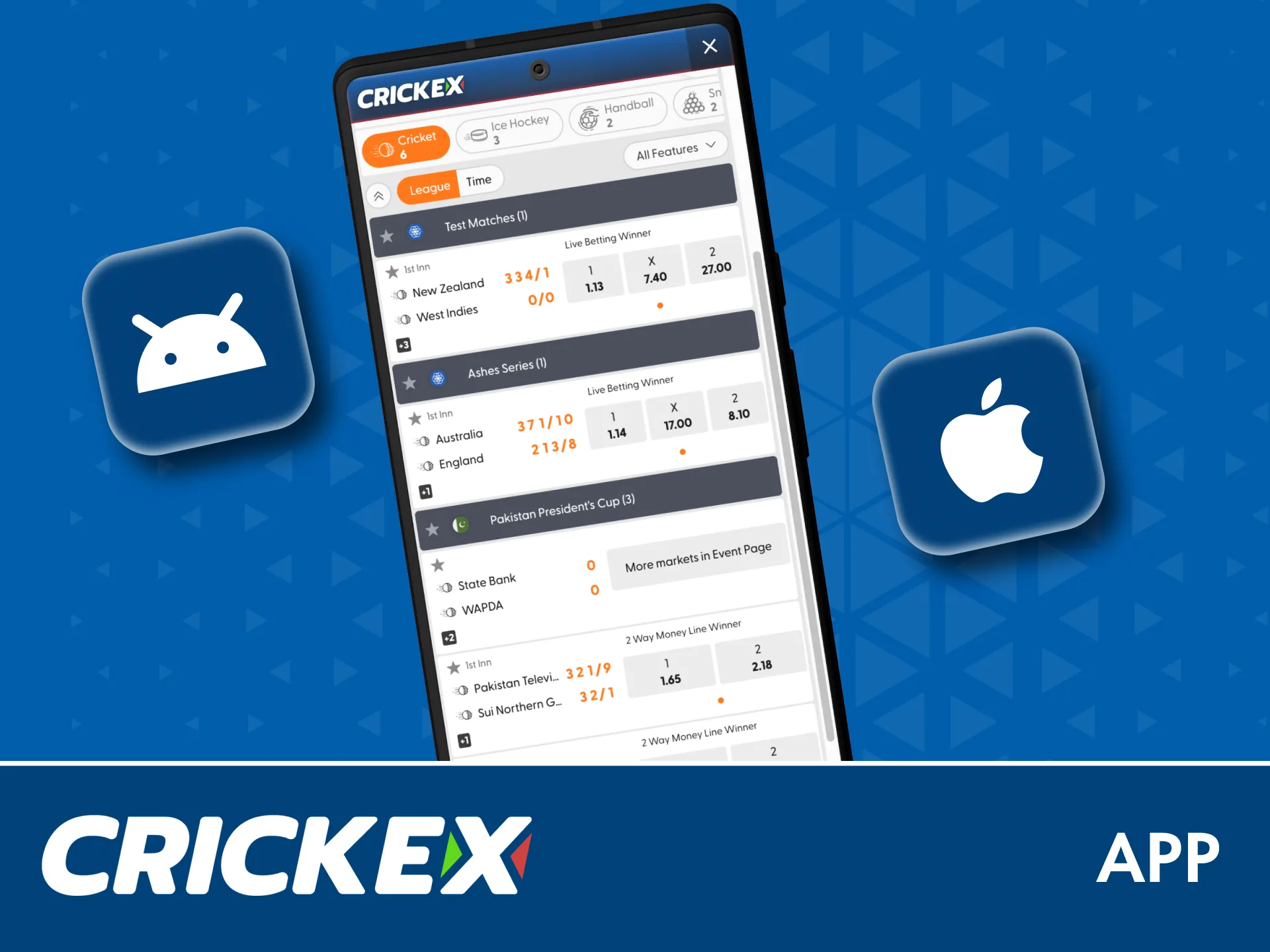 Download the Crickex app for Android and enjoy betting anywhere with ease.