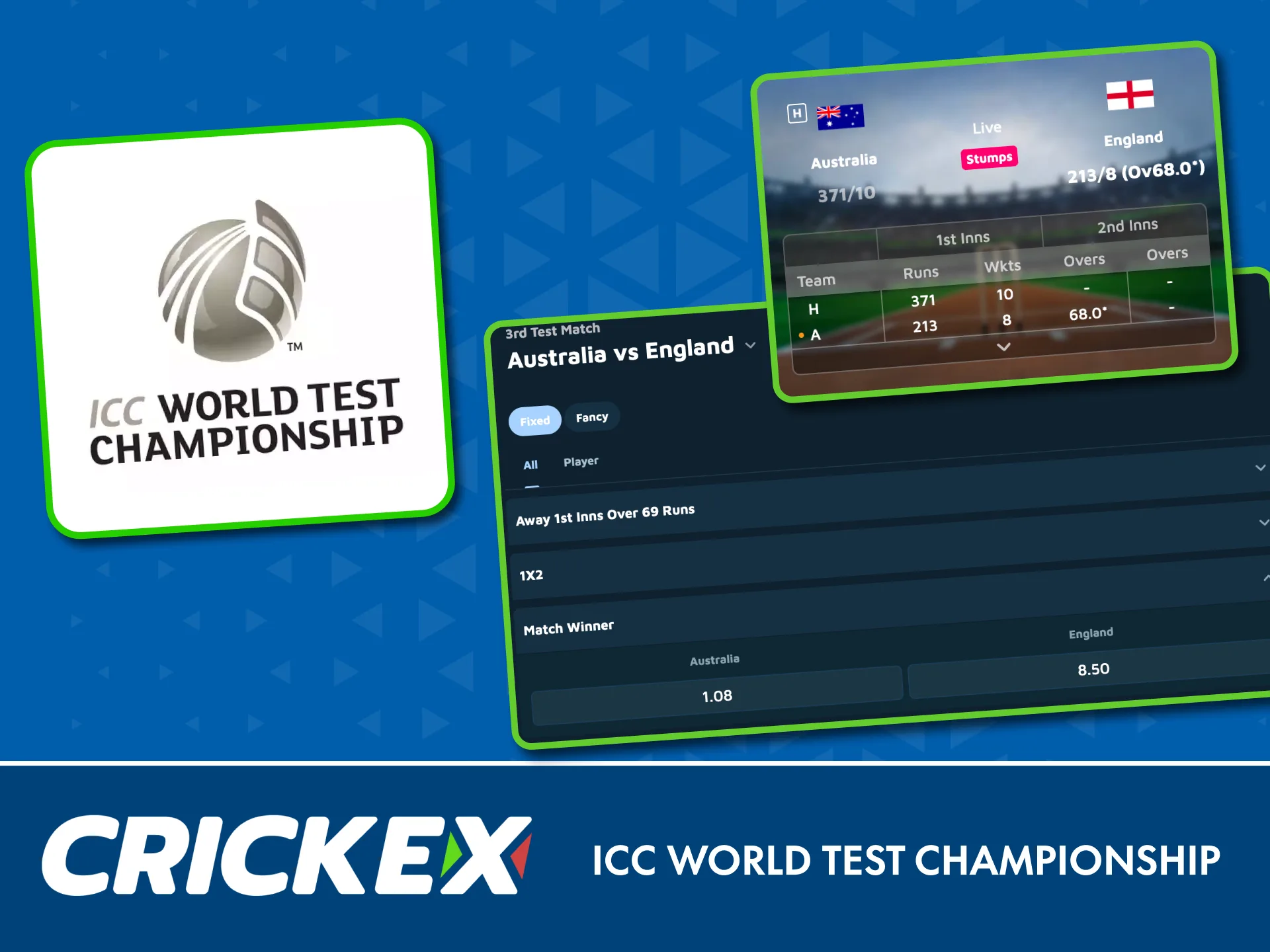 Bet on the ICC World Test Championship and follow top international cricket teams on Crickex.
