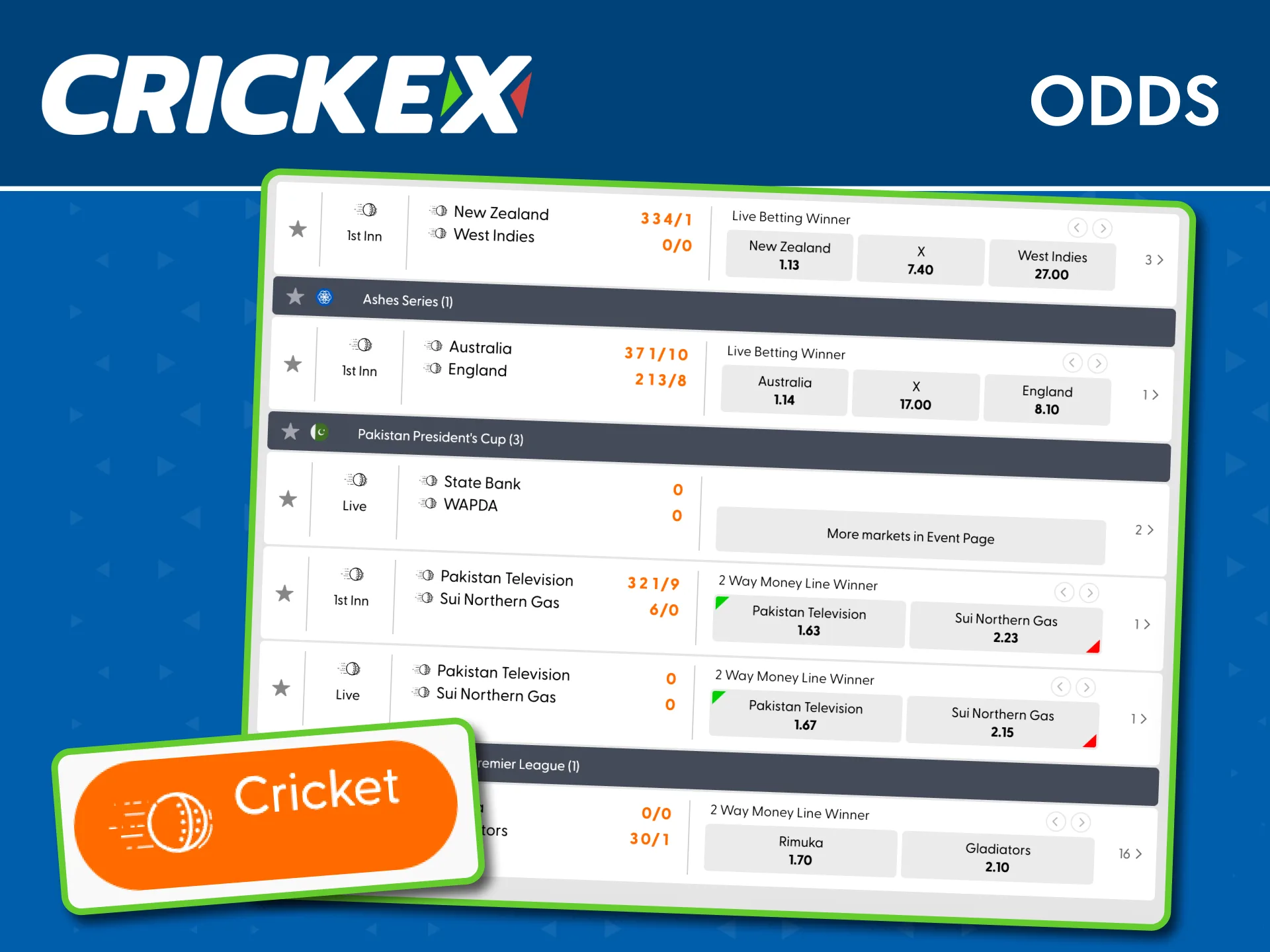 Get higher cricket odds on Crickex and increase your potential winnings.