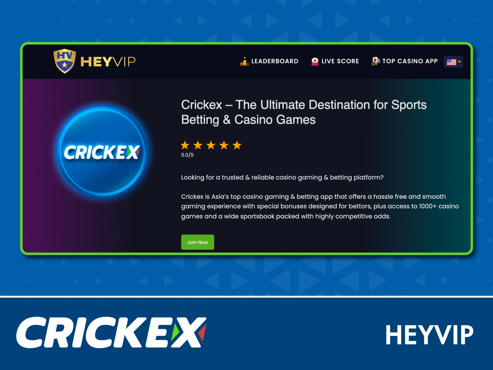 Discover safe and top casino sites with HEYVIP, Crickex partner.