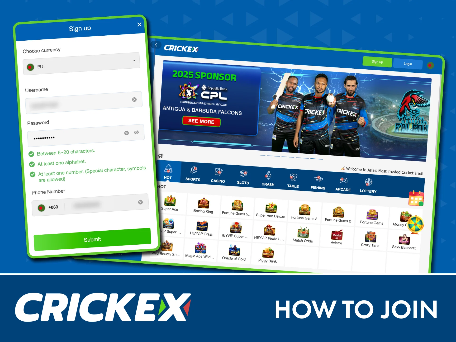 Register on Crickex in a few simple steps and enjoy sports betting.