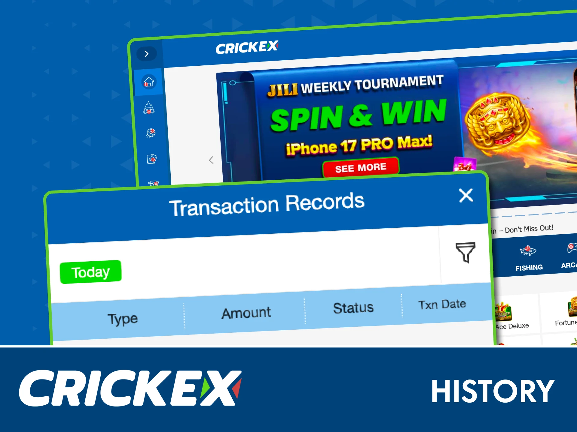 Check your Crickex transaction history and track all deposits and withdrawals easily.