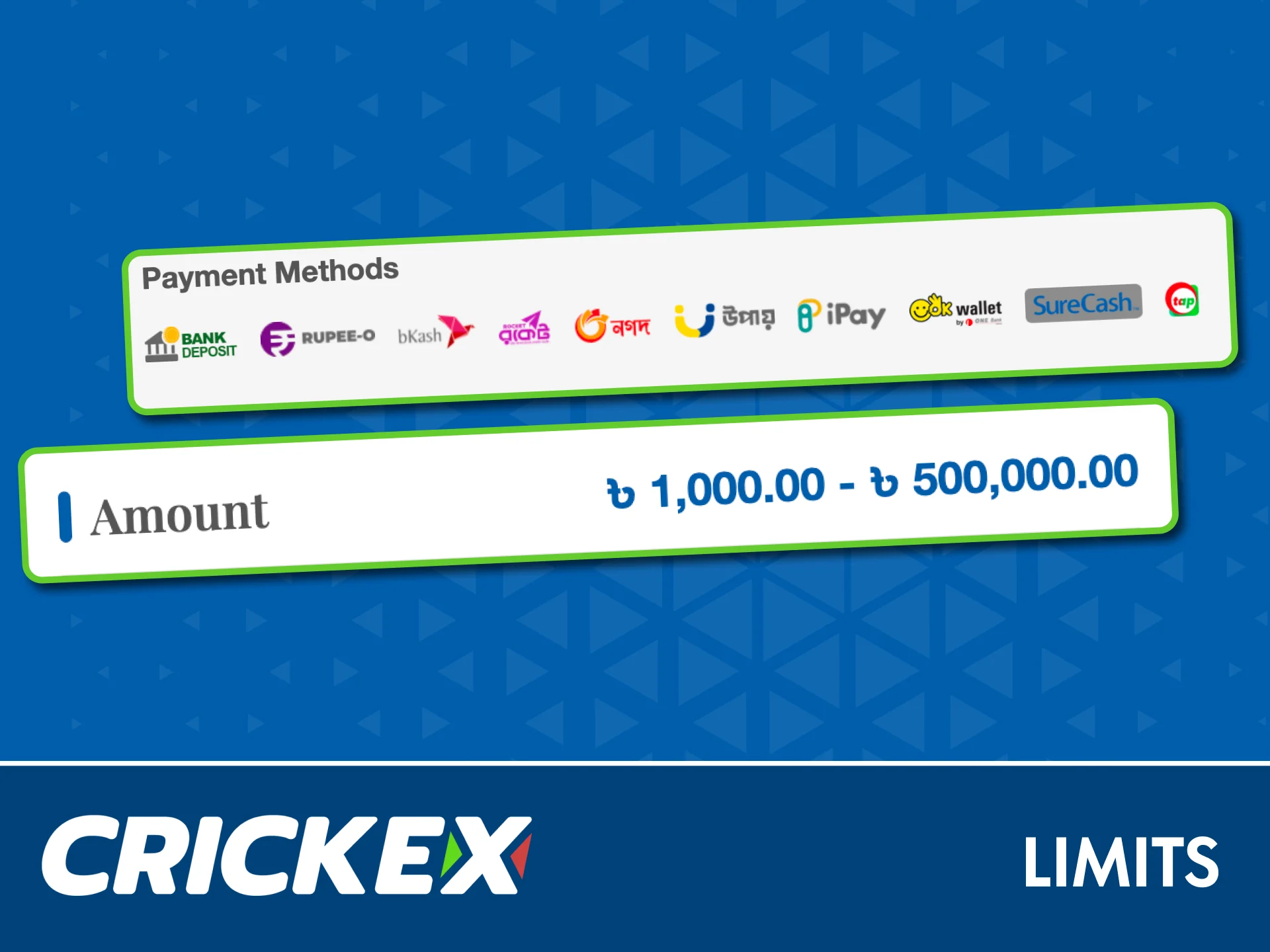 Deposit and withdraw easily on Crickex with flexible limits for cash and cryptocurrency.