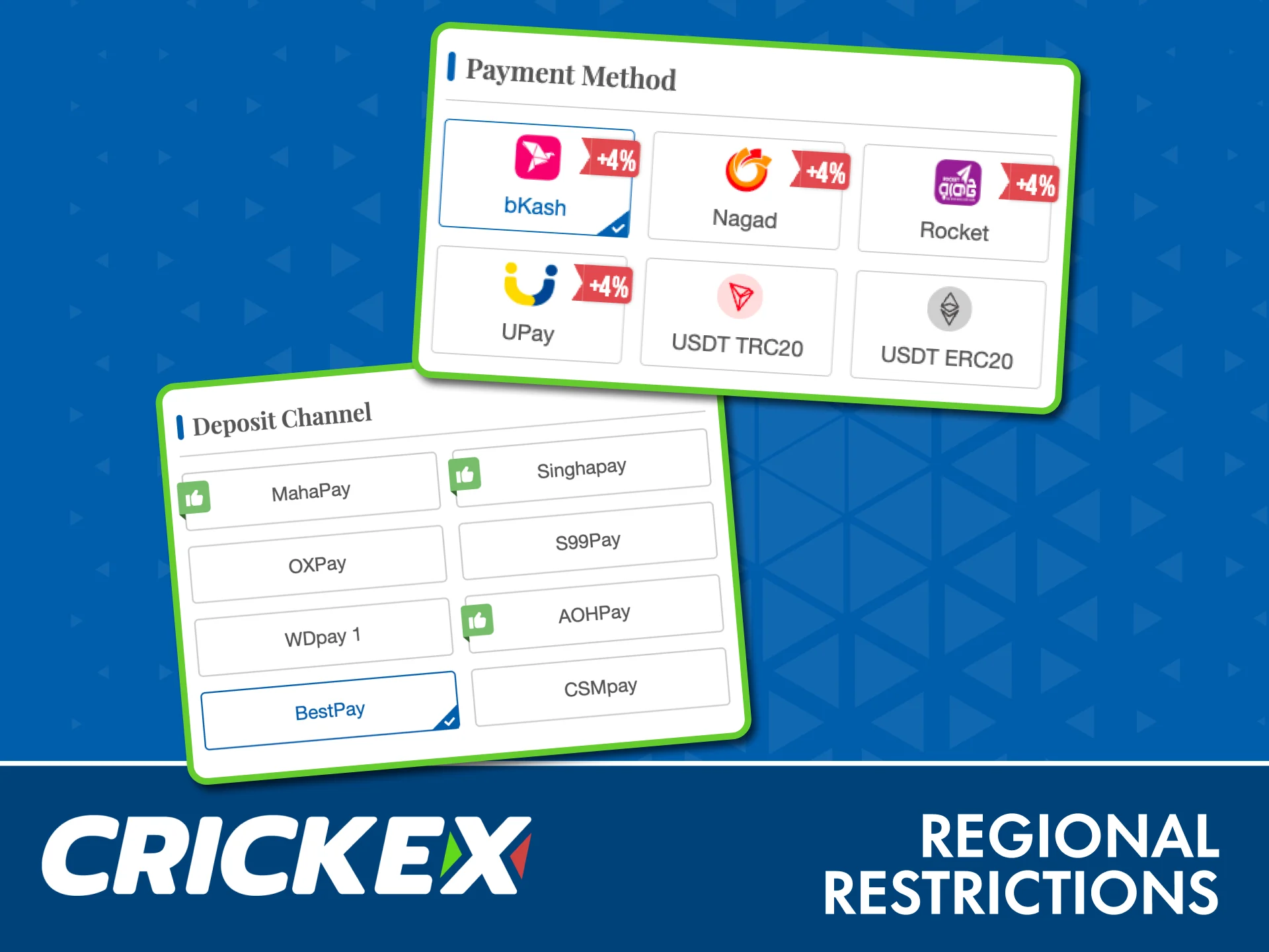 Bank transfers and e-wallets in Bangladesh are fully supported on Crickex.